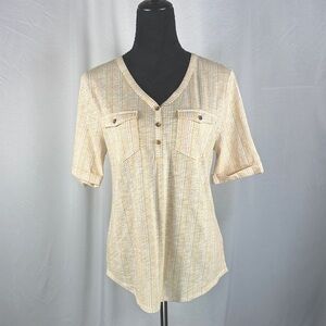 Croft & Barrow Yellow and White Chevron Print Blouse